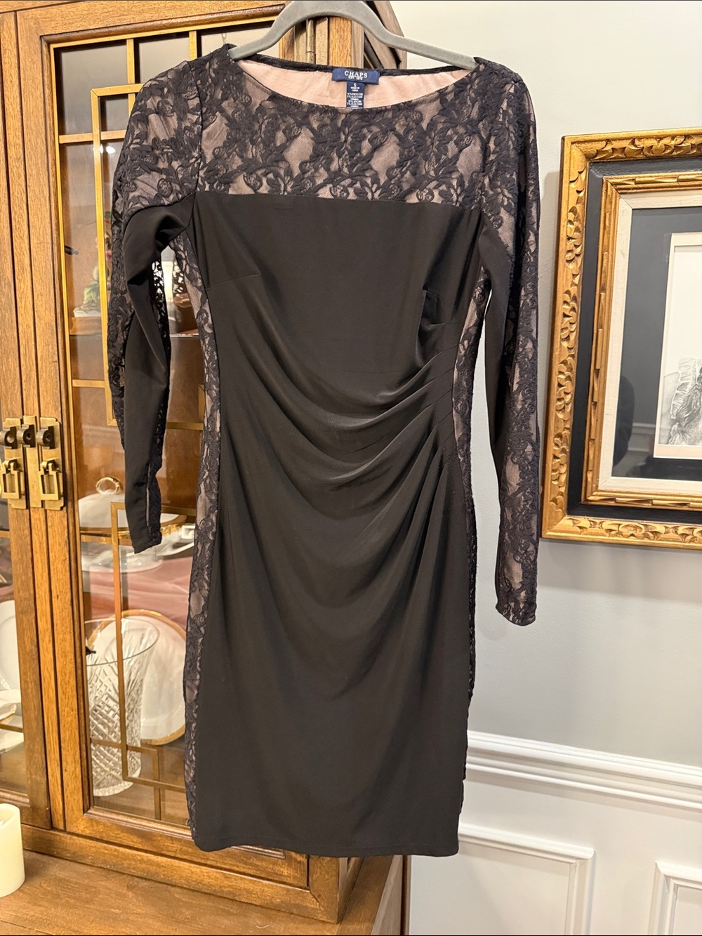 Chaps Black Lace Long Sleeve Sheath Dress